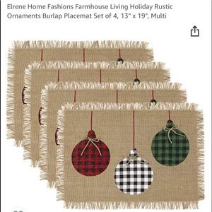 4-Pc Holiday Rustic Ornaments Burlap Placemat Set Christmas New Year Table Decor